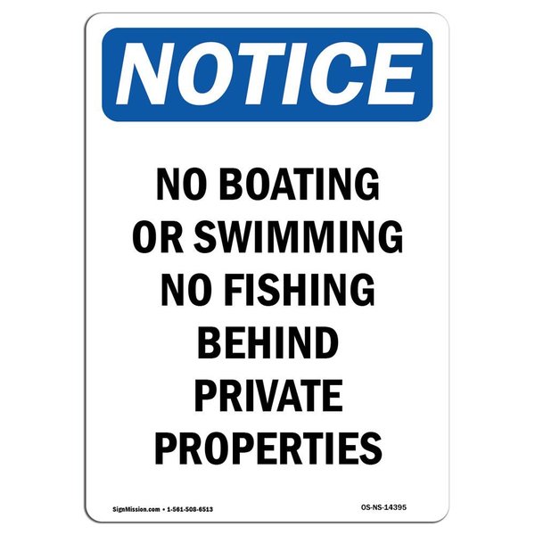 Signmission Safety Sign, OSHA , 10" Height, Rigid Plastic, No Boating Or Swimming No Fishing Sign, Portrait OS-NS-P-710-V-14395